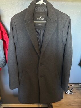 Hollister Men's Charcoal Gray Wool-Blend Single-Breasted Overcoat
